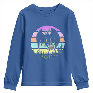 Retro Sunset Mothman Easter Egg Hunt Youth Sweatshirt Cryptid Lover Gift TS12 Royal Blue Print Your Wear