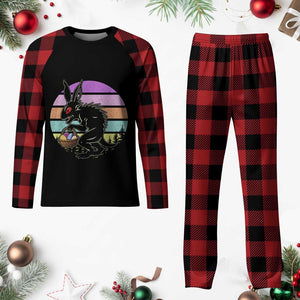 Retro Sunset Chupacabra Easter Egg Hunt Plaid Pajama Set Cryptid Lover Gift TS12 Buffalo Plaid Print Your Wear
