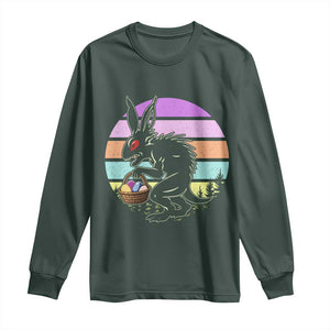 Retro Sunset Chupacabra Easter Egg Hunt Long Sleeve Shirt Cryptid Lover Gift TS12 Dark Forest Green Print Your Wear