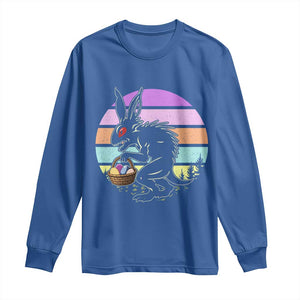 Retro Sunset Chupacabra Easter Egg Hunt Long Sleeve Shirt Cryptid Lover Gift TS12 Royal Blue Print Your Wear