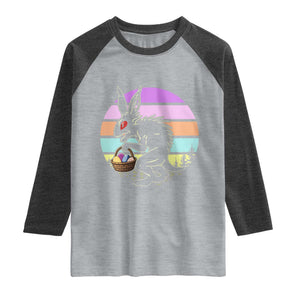Retro Sunset Chupacabra Easter Egg Hunt Raglan Shirt Cryptid Lover Gift TS12 Heather Gray Heather Charcoal Print Your Wear