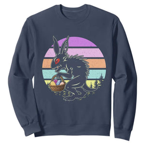 Retro Sunset Chupacabra Easter Egg Hunt Sweatshirt Cryptid Lover Gift TS12 Navy Print Your Wear