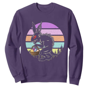 Retro Sunset Chupacabra Easter Egg Hunt Sweatshirt Cryptid Lover Gift TS12 Purple Print Your Wear