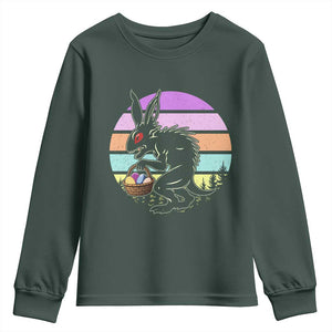 Retro Sunset Chupacabra Easter Egg Hunt Youth Sweatshirt Cryptid Lover Gift TS12 Dark Forest Green Print Your Wear