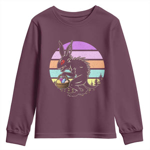 Retro Sunset Chupacabra Easter Egg Hunt Youth Sweatshirt Cryptid Lover Gift TS12 Maroon Print Your Wear
