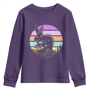 Retro Sunset Chupacabra Easter Egg Hunt Youth Sweatshirt Cryptid Lover Gift TS12 Purple Print Your Wear
