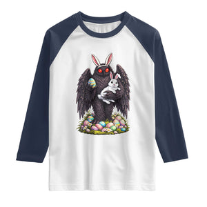 Funny Mothman Bunny Ears Raglan Shirt Point Pleasant Cryptid Lover Gift TS12 White Navy Print Your Wear