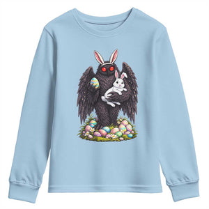 Funny Mothman Bunny Ears Youth Sweatshirt Point Pleasant Cryptid Lover Gift TS12 Light Blue Print Your Wear