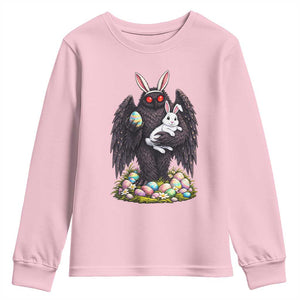 Funny Mothman Bunny Ears Youth Sweatshirt Point Pleasant Cryptid Lover Gift TS12 Light Pink Print Your Wear