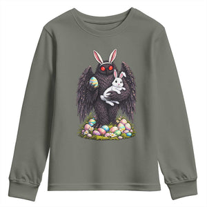Funny Mothman Bunny Ears Youth Sweatshirt Point Pleasant Cryptid Lover Gift TS12 Military Green Print Your Wear