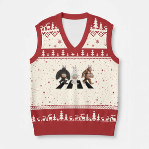 Funny Easter Bunny Bigfoot Mothman V-Neck Knit Sweater Vest Cryptid Lover Gift TS12 Beige Red Print Your Wear