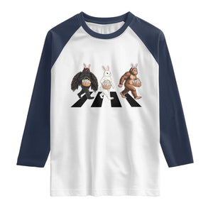 Funny Easter Bunny Bigfoot Mothman Raglan Shirt Cryptid Lover Gift TS12 White Navy Print Your Wear
