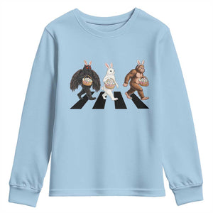 Funny Easter Bunny Bigfoot Mothman Youth Sweatshirt Cryptid Lover Gift TS12 Light Blue Print Your Wear
