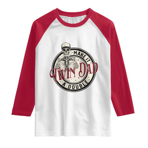 Funny Skeleton Twin Dad Make It A Double Raglan Shirt Expecting Fathers Day Gift TS12 White Red Print Your Wear