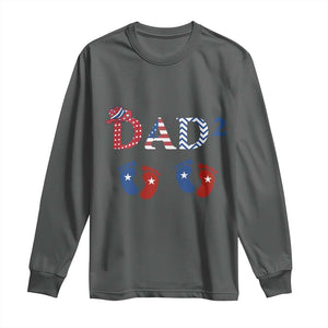 Patriotic Twin Dad American Flag Long Sleeve Shirt Father Of Twins USA Gift TS12 Dark Heather Print Your Wear