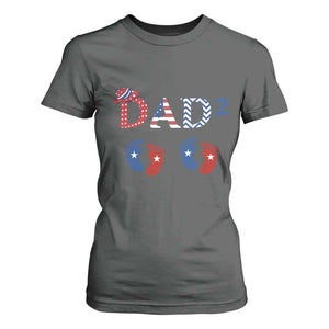Patriotic Twin Dad American Flag T Shirt For Women Father Of Twins USA Gift TS12 Dark Heather Print Your Wear