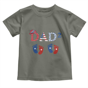 Patriotic Twin Dad American Flag Toddler T Shirt Father Of Twins USA Gift TS12 Military Green Print Your Wear