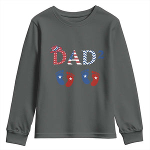 Patriotic Twin Dad American Flag Youth Sweatshirt Father Of Twins USA Gift TS12 Dark Heather Print Your Wear
