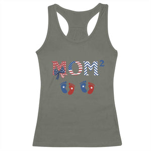 Patriotic Twin Mom Announcement American Flag Gift Racerback Tank Top TS12 Military Green Print Your Wear