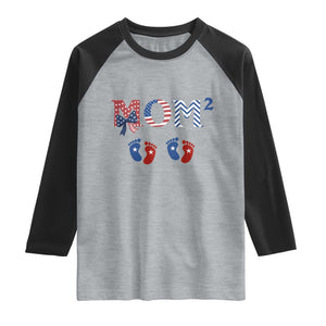 Patriotic Twin Mom Announcement American Flag Gift Raglan Shirt