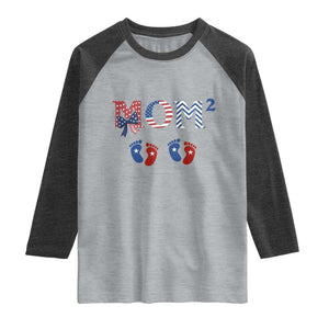 Patriotic Twin Mom Announcement American Flag Gift Raglan Shirt