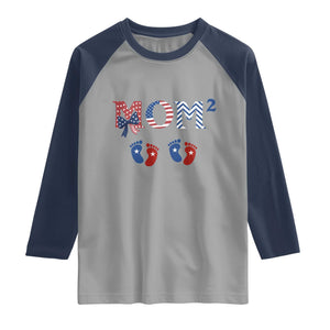 Patriotic Twin Mom Announcement American Flag Gift Raglan Shirt