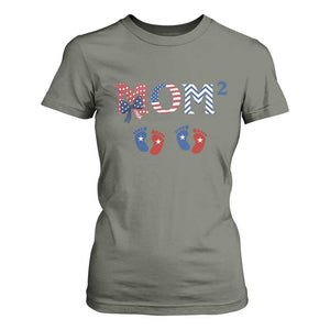 Patriotic Twin Mom Announcement American Flag Gift T Shirt For Women TS12 Military Green Print Your Wear