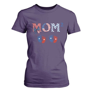 Patriotic Twin Mom Announcement American Flag Gift T Shirt For Women TS12 Purple Print Your Wear