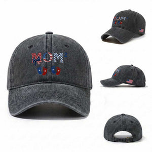Patriotic Twin Mom Announcement American Flag Gift Washed Cotton Baseball Cap TS12 Washed Cap Universal Fit Dark Gray Print Your Wear