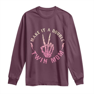 Twin Mom Long Sleeve Shirt Make It A Double Expecting Twins Mothers Day TS12 Maroon Print Your Wear