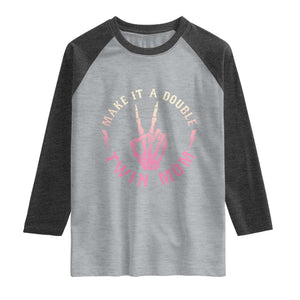 Twin Mom Raglan Shirt Make It A Double Expecting Twins Mothers Day TS12 Heather Gray Heather Charcoal Print Your Wear