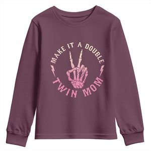 Twin Mom Youth Sweatshirt Make It A Double Expecting Twins Mothers Day TS12 Maroon Print Your Wear