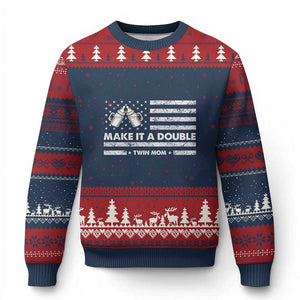 Twin Mom Ugly Christmas Sweater Make It A Double Patriotic USA Flag Gift TS12 Navy Red Print Your Wear