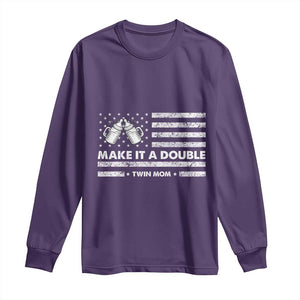 Twin Mom Long Sleeve Shirt Make It A Double Patriotic USA Flag Gift TS12 Purple Print Your Wear