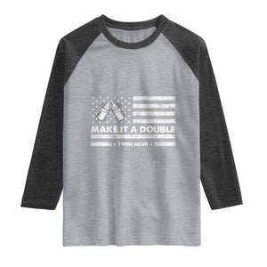 Twin Mom Raglan Shirt Make It A Double Patriotic USA Flag Gift TS12 Heather Gray Heather Charcoal Print Your Wear