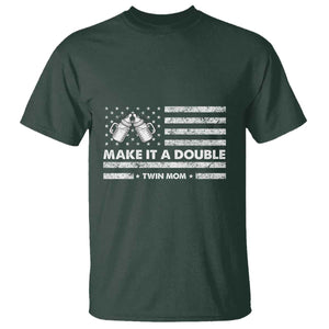 Twin Mom T Shirt Make It A Double Patriotic USA Flag Gift TS12 Dark Forest Green Print Your Wear