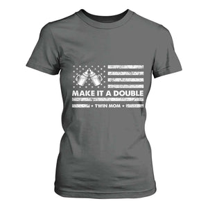 Twin Mom T Shirt For Women Make It A Double Patriotic USA Flag Gift TS12 Dark Heather Print Your Wear