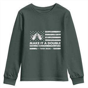 Twin Mom Youth Sweatshirt Make It A Double Patriotic USA Flag Gift TS12 Dark Forest Green Print Your Wear