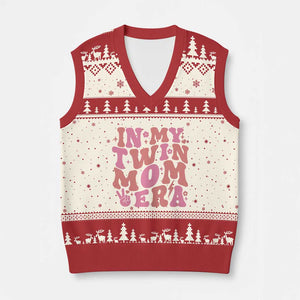 In My Twin Mom Era V-Neck Knit Sweater Vest Funny Mama Twin Pregnancy Announcement TS12 Beige Red Print Your Wear