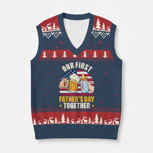 Patriotic Our First Fathers Day Together V-Neck Knit Sweater Vest Gift For New Dad TS12 Navy Red Print Your Wear