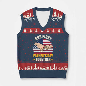 Our First Fathers Day Together V-Neck Knit Sweater Vest Patriotic New Dad Gift TS12 Navy Red Print Your Wear