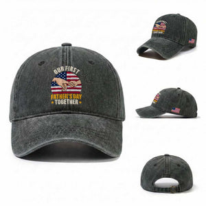 Our First Fathers Day Together Washed Cotton Baseball Cap Patriotic New Dad Gift TS12 Washed Cap Universal Fit Dark Green Print Your Wear