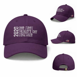 Our First Fathers Day Together 2026 Baseball Cap New Dad Gift TS12 Baseball Cap Universal Fit Purple Print Your Wear