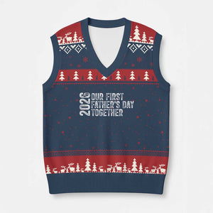 Our First Fathers Day Together 2026 V-Neck Knit Sweater Vest New Dad Gift TS12 Navy Red Print Your Wear