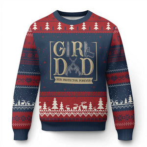 Girl Dad Her Protector Forever Ugly Christmas Sweater Proud Father Of A Daughter TS12 Navy Red Print Your Wear