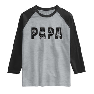Camping Papa Raglan Shirt Camper Dad Fathers Day Gift TS12 Heather Gray Black Print Your Wear