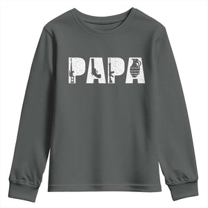 Proud Hunter Dad Youth Sweatshirt Funny Hunting Lifestyle Fathers Day Gift TS12 Dark Heather Print Your Wear