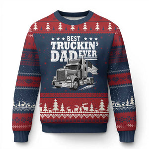 Best Truckin Dad Ever Ugly Christmas Sweater Trucker Papa Fathers Day Gift TS12 Navy Red Print Your Wear