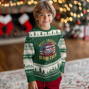 Best Truckin Dad Ever Ugly Christmas Sweater Funny Driver Fathers Day Gift TS12 Forest Green Beige Print Your Wear