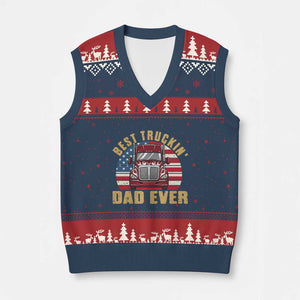 Best Truckin Dad Ever V-Neck Knit Sweater Vest Funny Driver Fathers Day Gift TS12 Navy Red Print Your Wear
